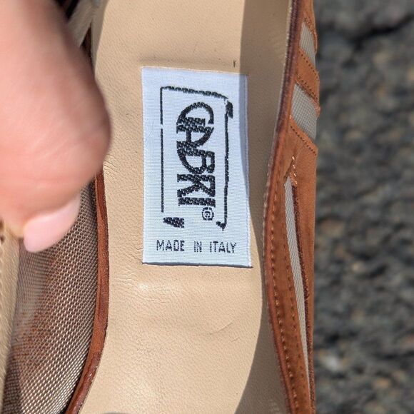 Gabri Size 37 Genuine Italian Leather Brown and Mesh Block Heels - Picture 6 of 6